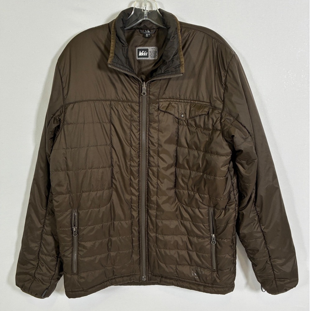 REI Co-op Mens Brown Insulated Puffer Jacket Quilted Full Zip Size M 833079
